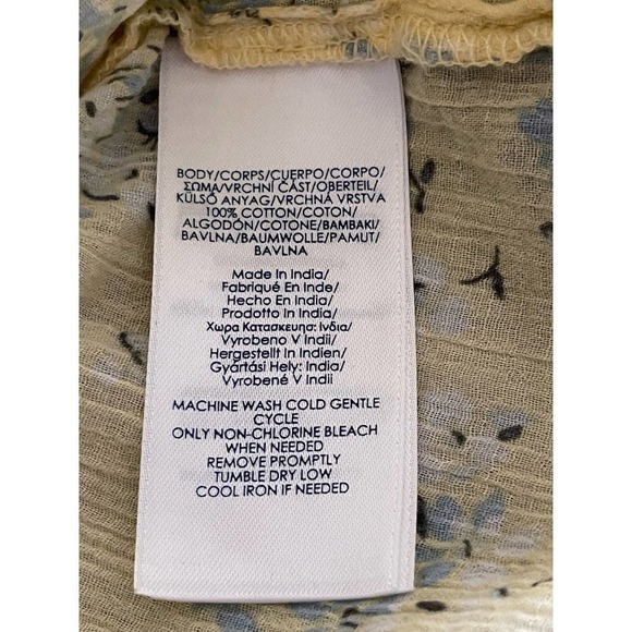 CHAPS | WOMENS BUTTON FRONT PEASANT BOHO BLOUSE YELLOW FLORAL L - Picture 5 of 6